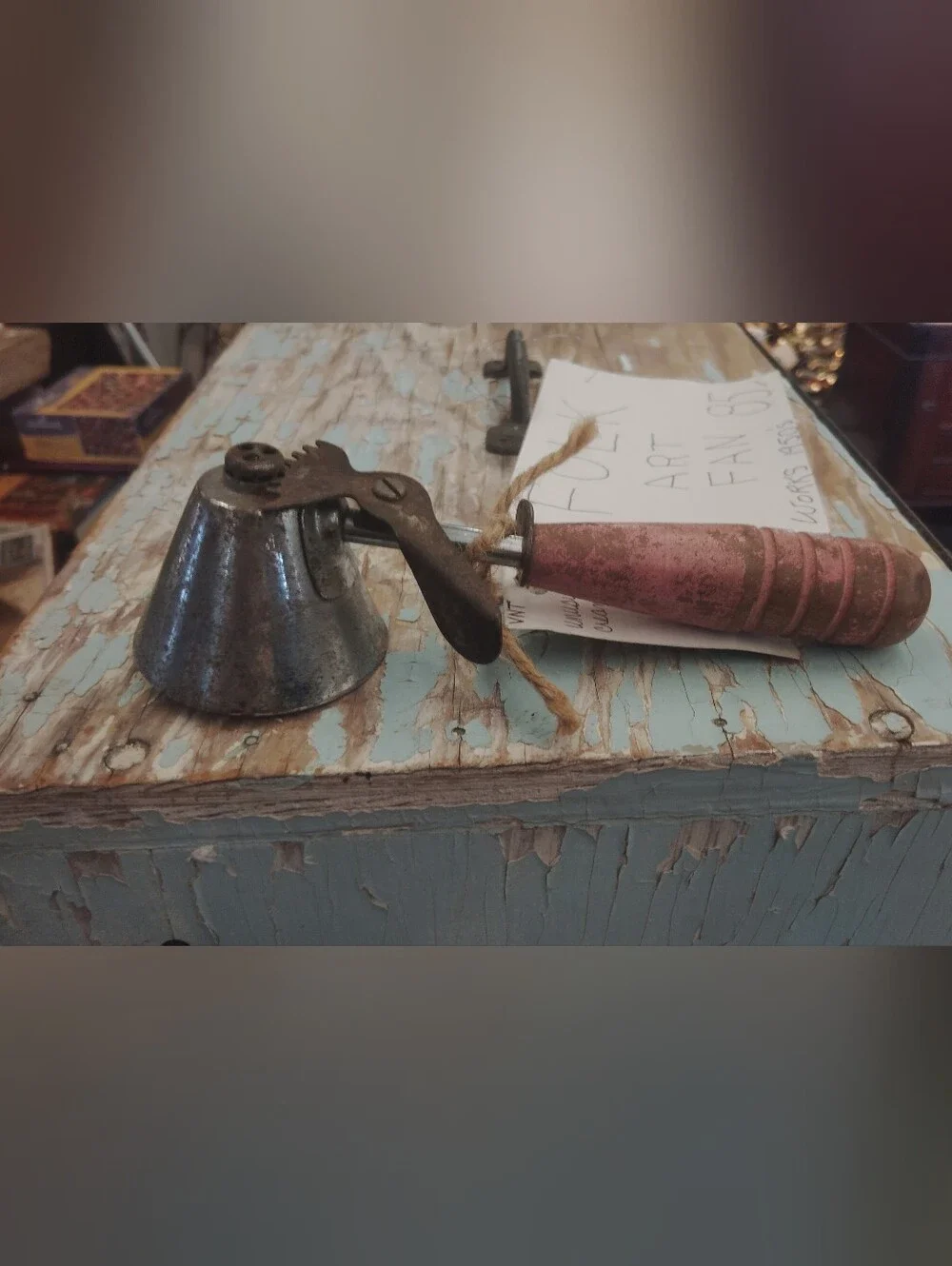 Vintage Handheld Bell with Pink Wooden Handle